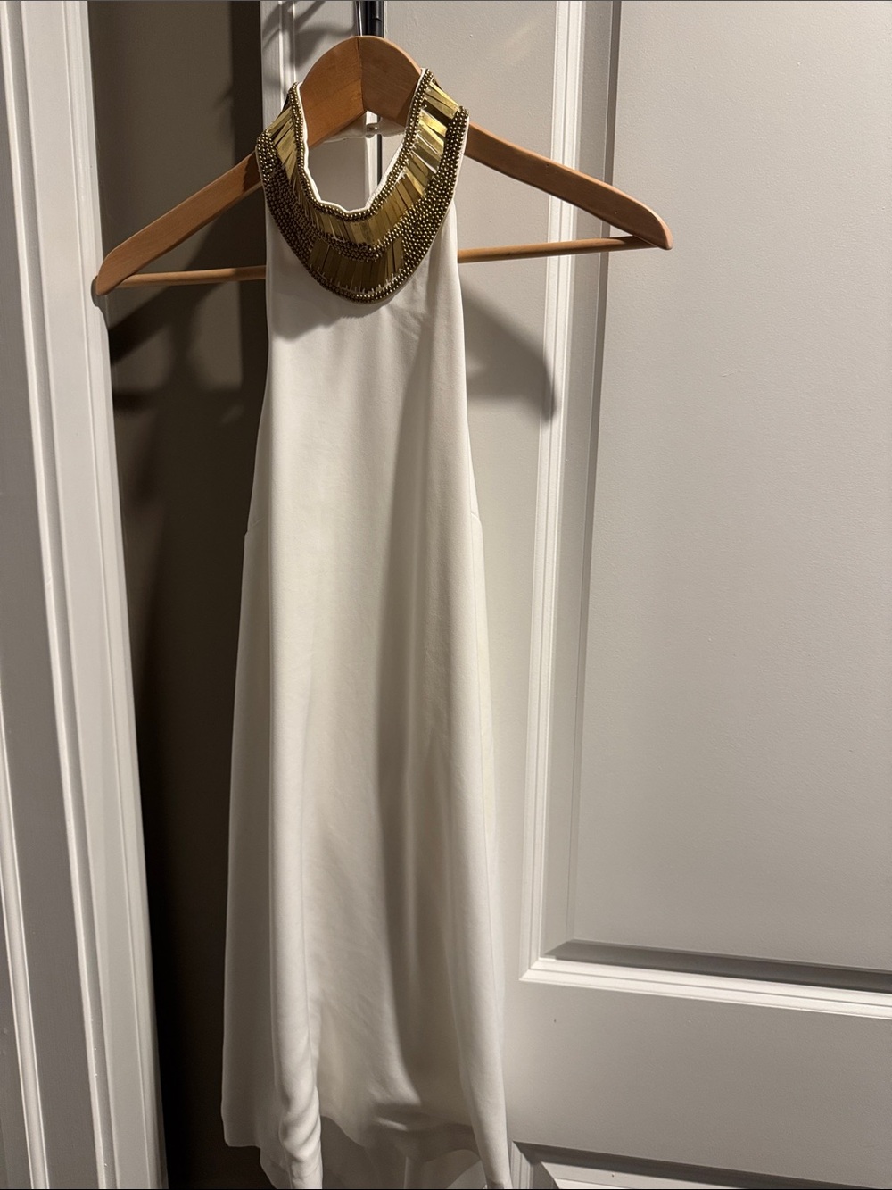 KEEPSAKE the Label Cream Halter Dress with Gold Beaded Collar